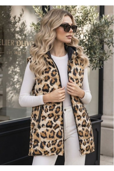 21258 Αμάνικο μπουφάν Leopar Μαύρο-Μπεζ