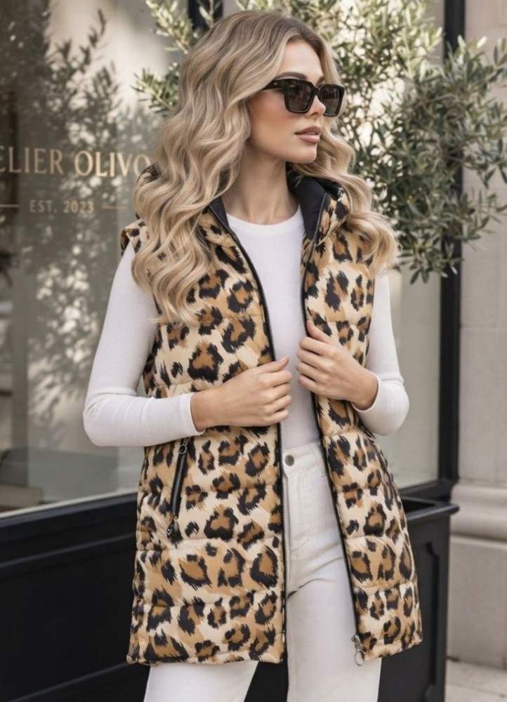 21258 Αμάνικο μπουφάν Leopar Μαύρο-Μπεζ