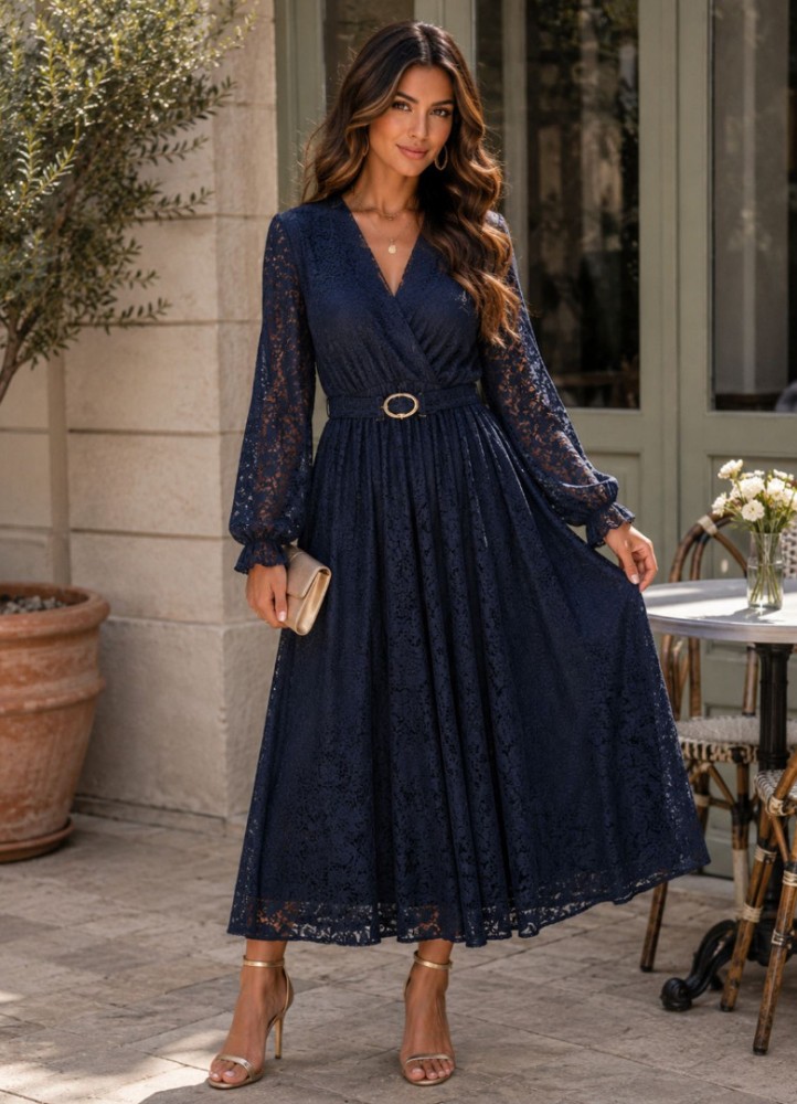 0193 Midi φόρεμα σε διάφορα prints Μπλε