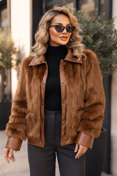 21271 Γούνα  Jacket short Style Καφέ