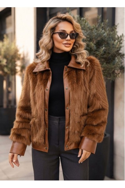 21271 Γούνα  Jacket short Style Καφέ