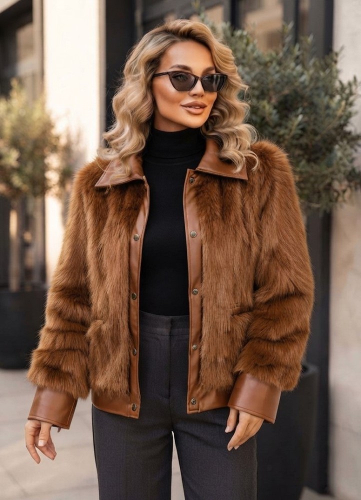 21271 Γούνα  Jacket short Style Καφέ