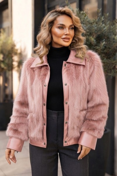 21271 Γούνα  Jacket short Style Ροζ