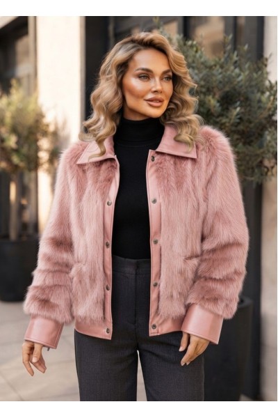 21271 Γούνα  Jacket short Style Ροζ