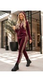 12840 Σετ παντελόνι με ζακέτα velvet leopar Μπορντό