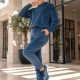 12835 Σετ παντελόνι με ζακέτα velvet Πετρόλ