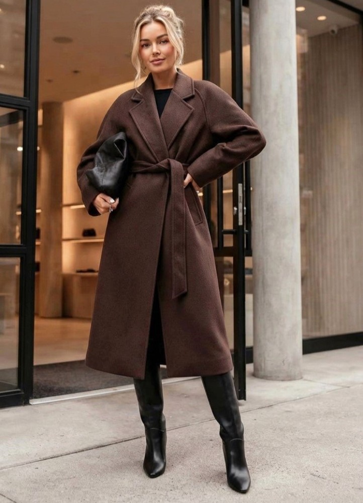 21215 Παλτό Elegance Παλτό με ζώνη Καφέ