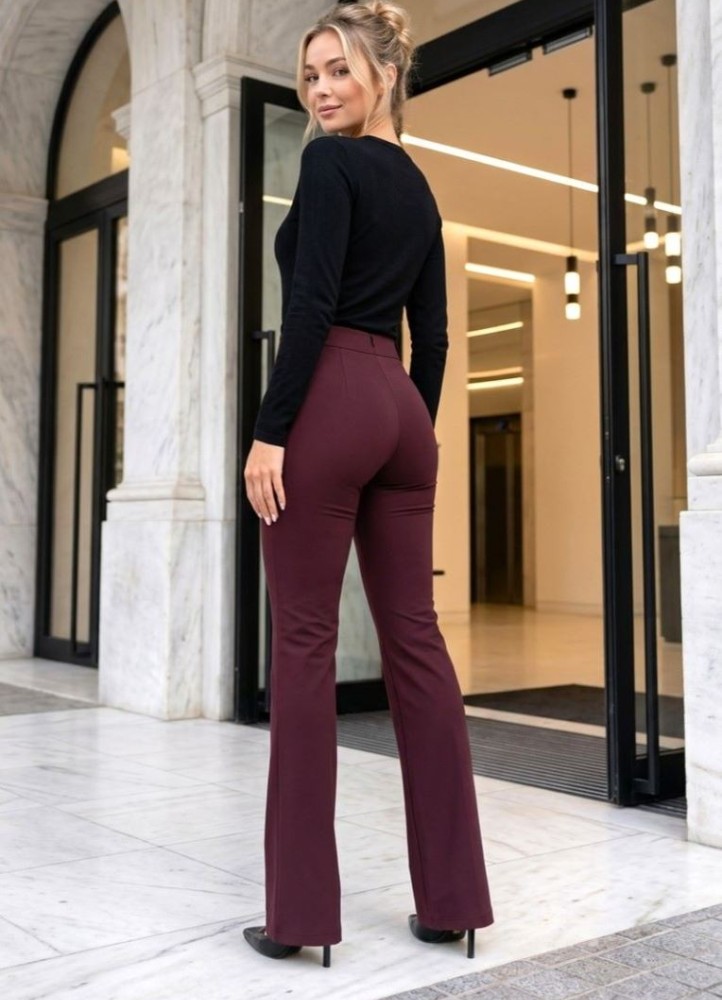 19575 Παντελόνι ψηλόμεσο Classic Long Μπορντό