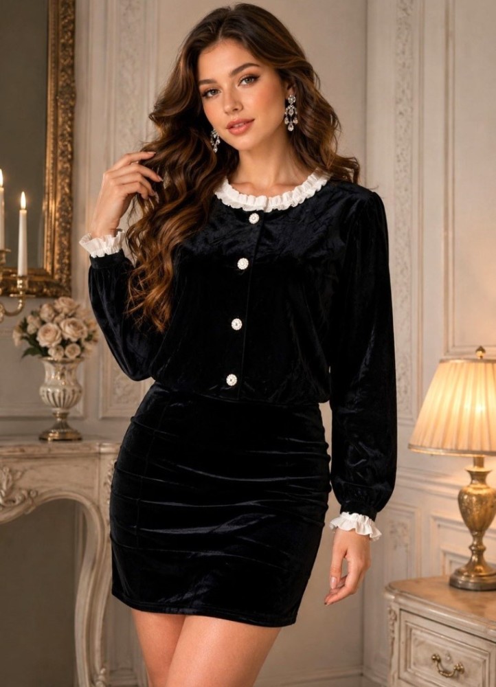 0488 Μπλούζα Velvet Volan Buttons Μαύρο