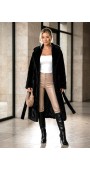 21283 Γούνα μακριά blazer με ζώνη Μαύρο