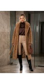 21283 Γούνα μακριά blazer με ζώνη Κάμελ