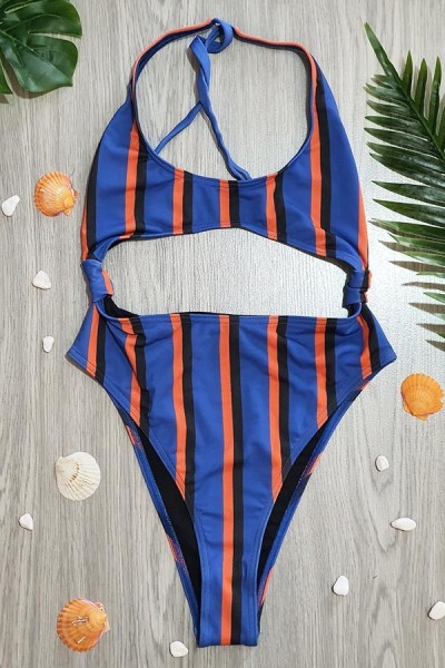 1572 Μαγιό Ολόσωμο Stripes Μπλε