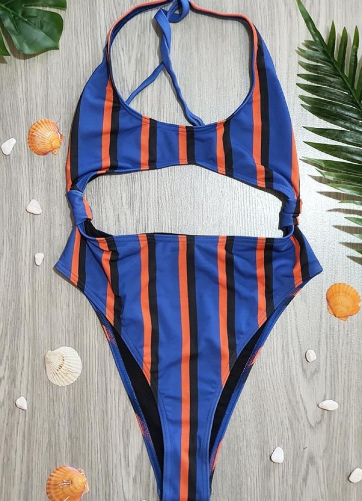 1572 Μαγιό Ολόσωμο Stripes Μπλε