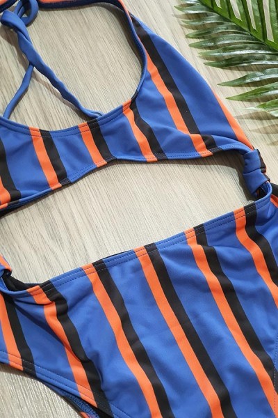 1572 Μαγιό Ολόσωμο Stripes Μπλε