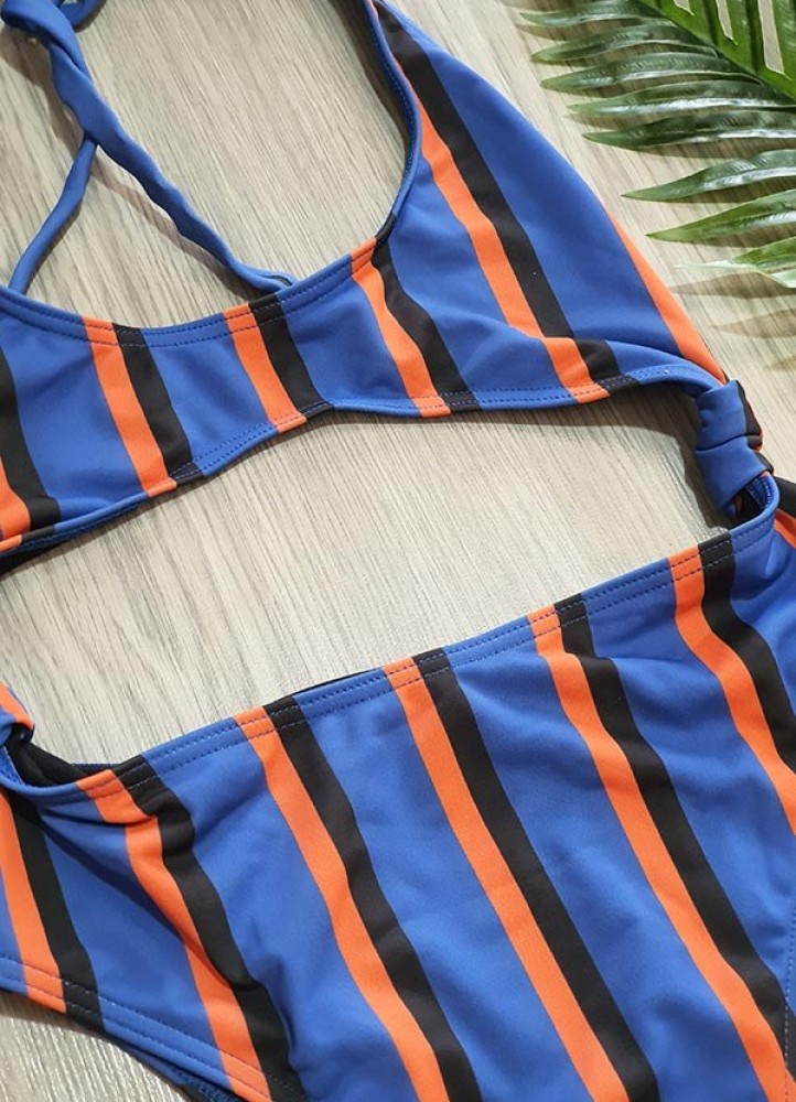 1572 Μαγιό Ολόσωμο Stripes Μπλε